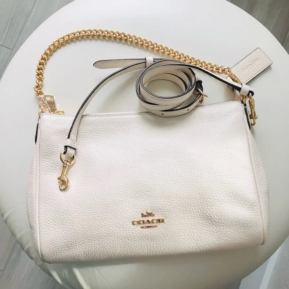 Coach Pebble Leather Chalk  Bag with Gold Chain - Picture 10 of 10